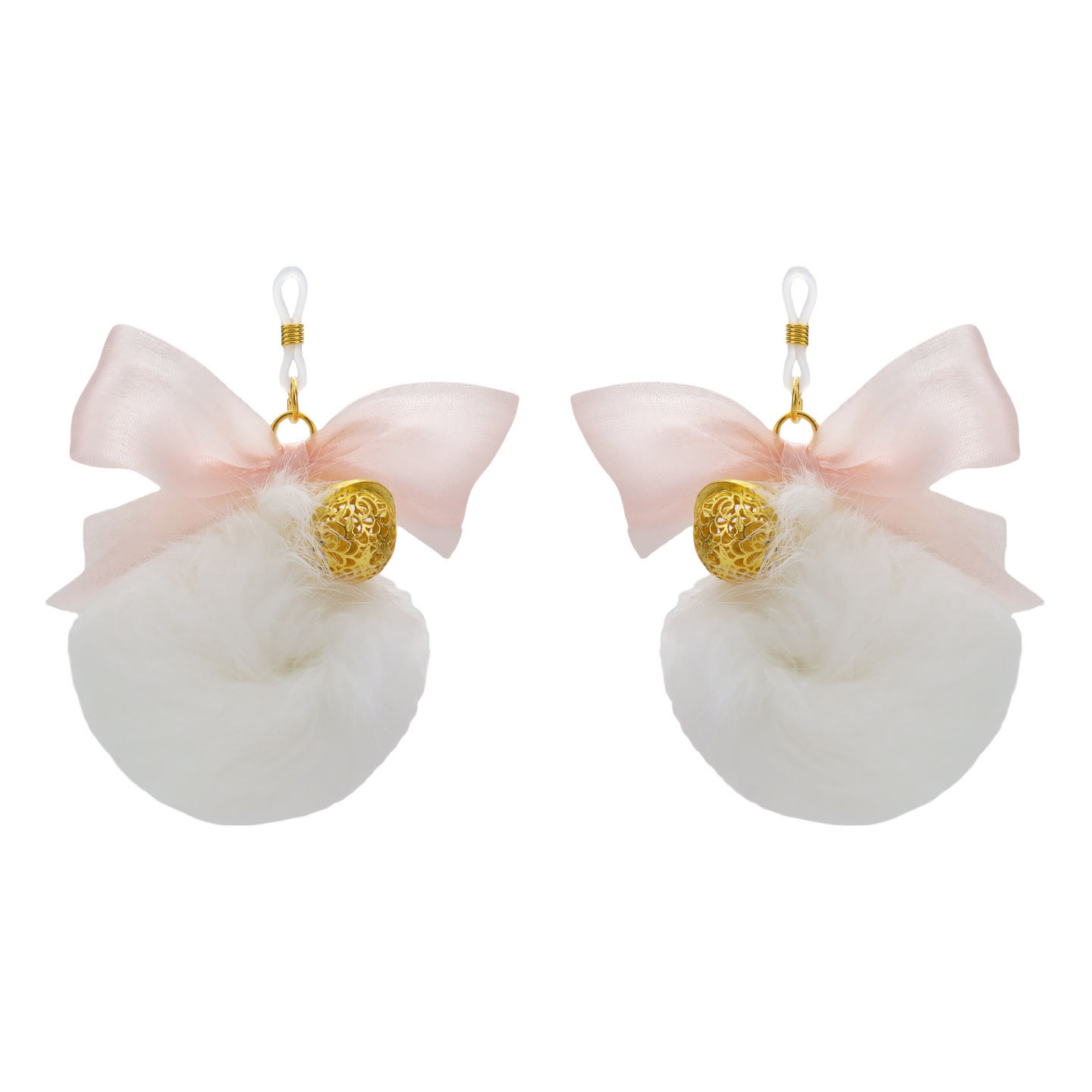 Blue Bow Gold Bell & Fur Pom Non-Piercing Nipple Rings - image 2