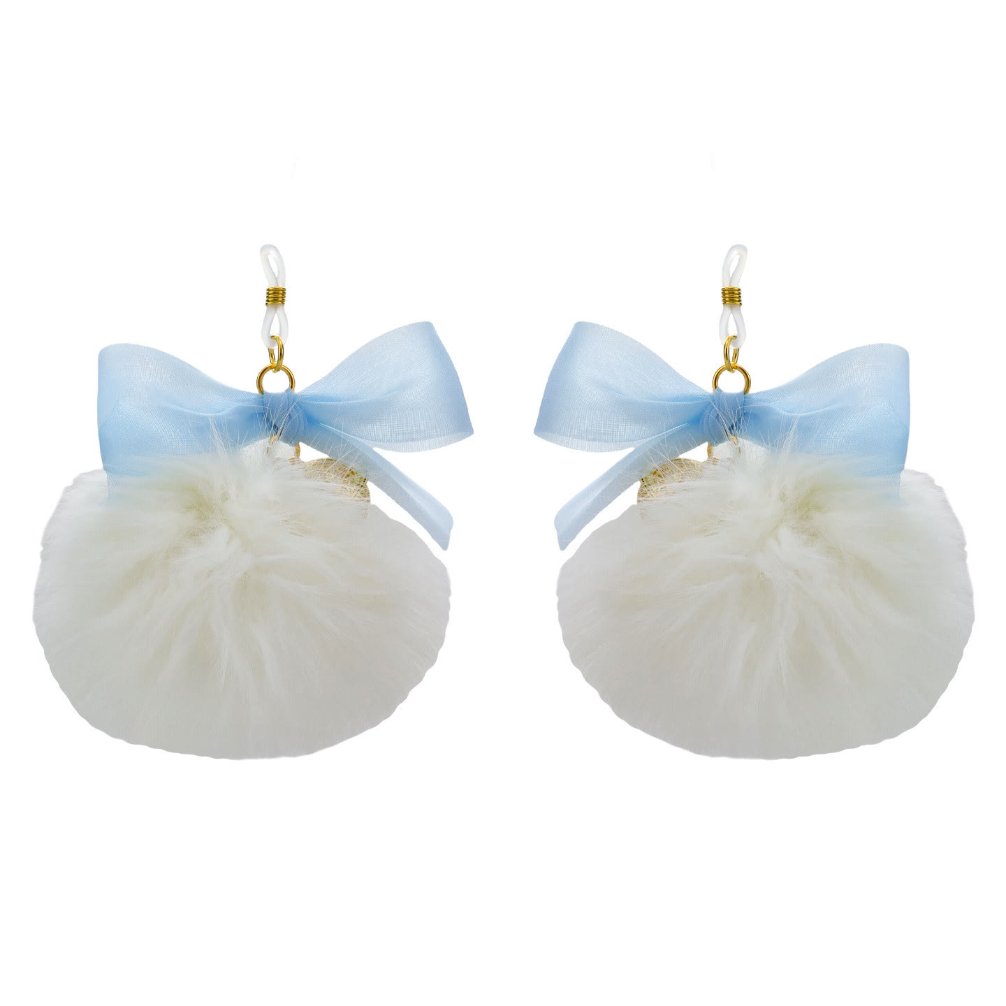 Blue Bow Gold Bell & Fur Pom Non-Piercing Nipple Rings - image 1