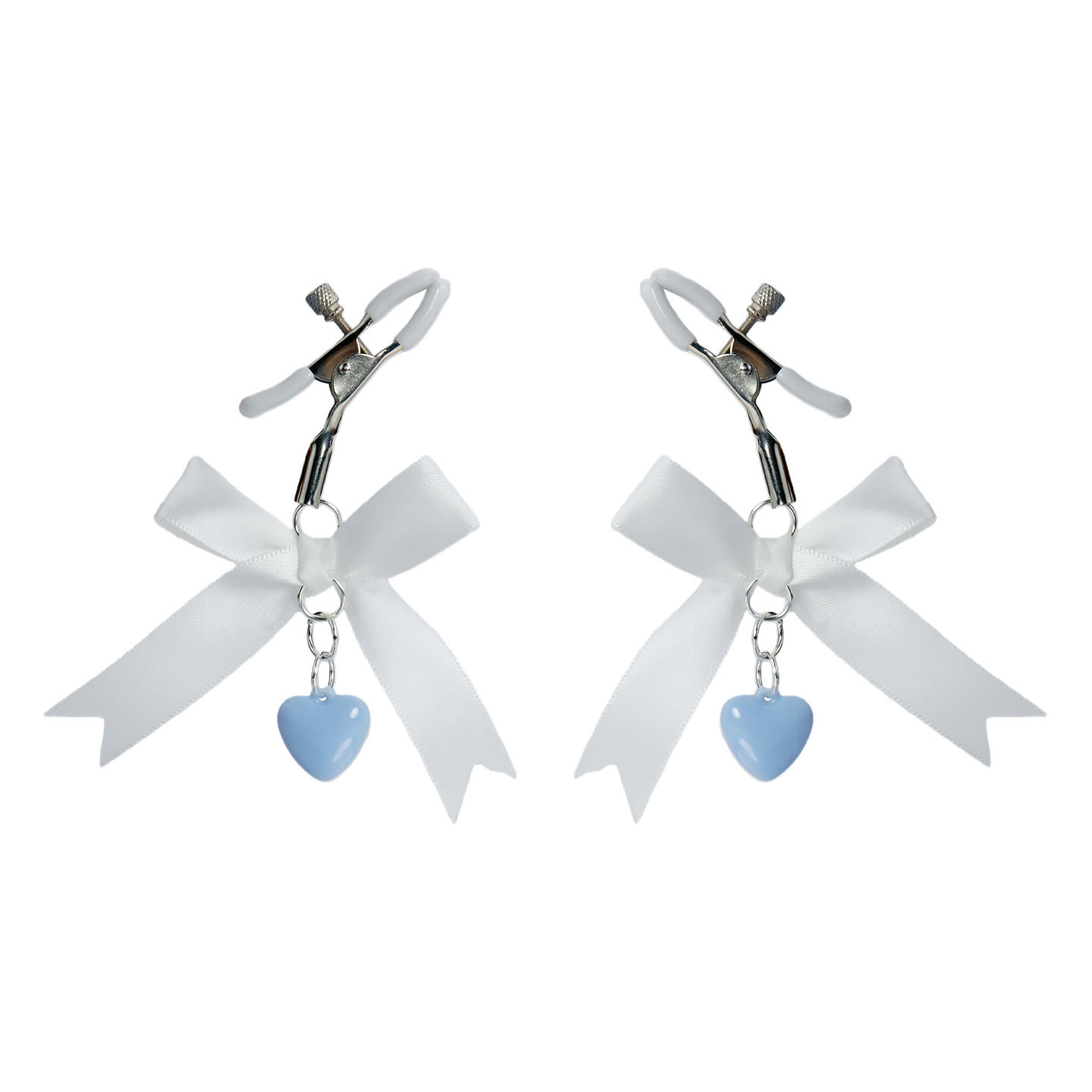 Bow Heart Adjustable Nipple Rings - White - image 1