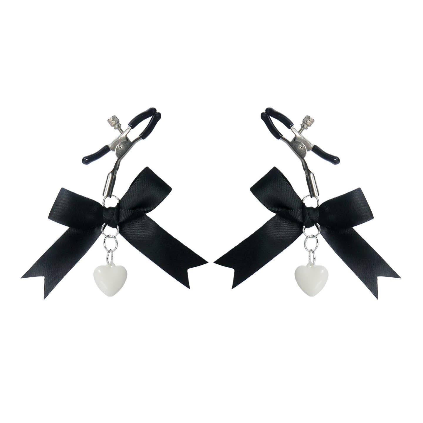 Bow Heart Adjustable Nipple Rings - Black - image 2