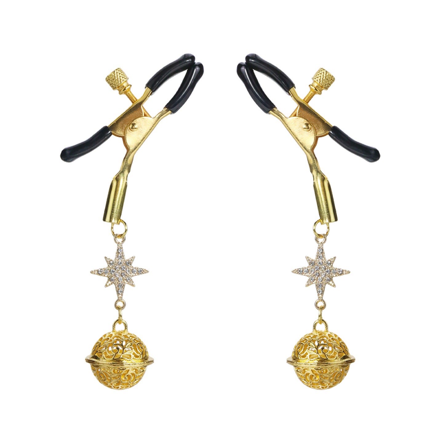 Gold Star & Filigree Bell Non-Piercing Nipple Rings - GoldAlligator - image 3