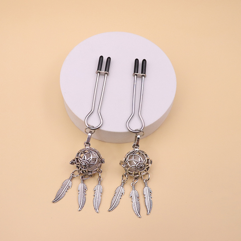 Gold Dreamcatcher Feather Nipple Rings - SilverWideColor - image 4