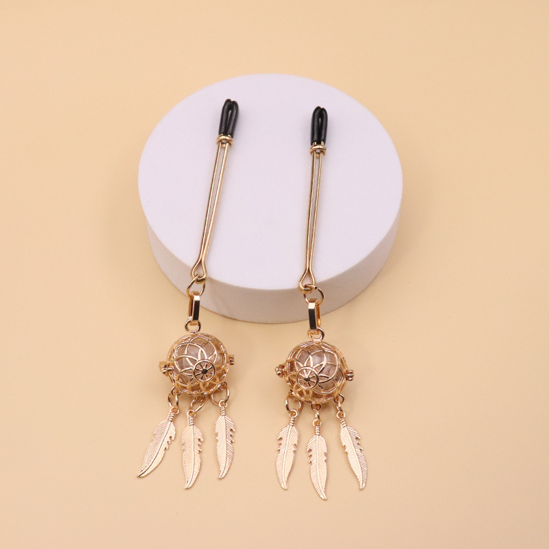 Gold Dreamcatcher Feather Nipple Rings - GoldNarrowColor - image 5