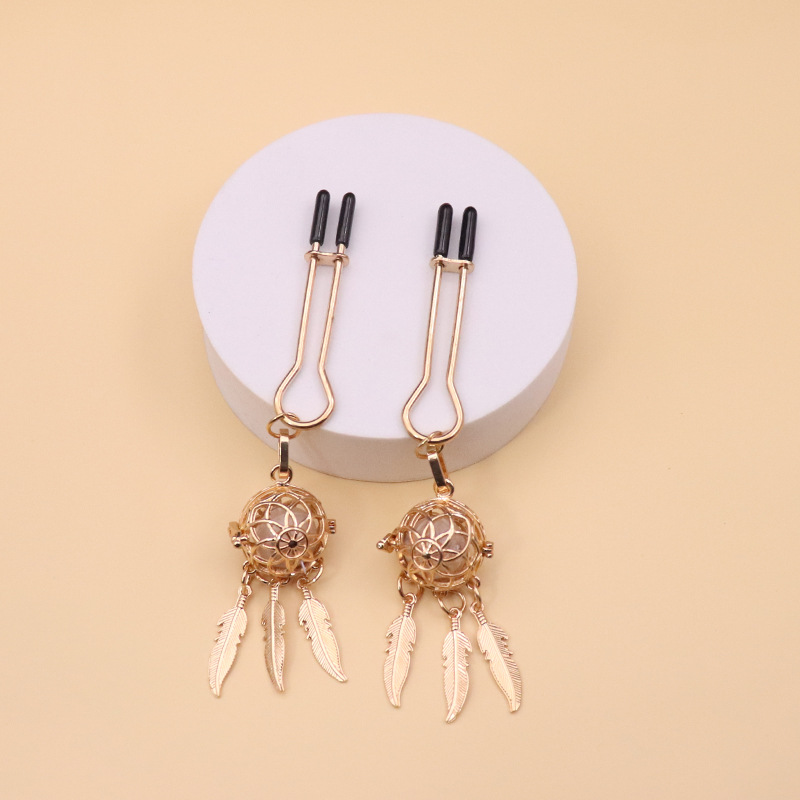 Gold Dreamcatcher Feather Nipple Rings - GoldWideColor - image 3