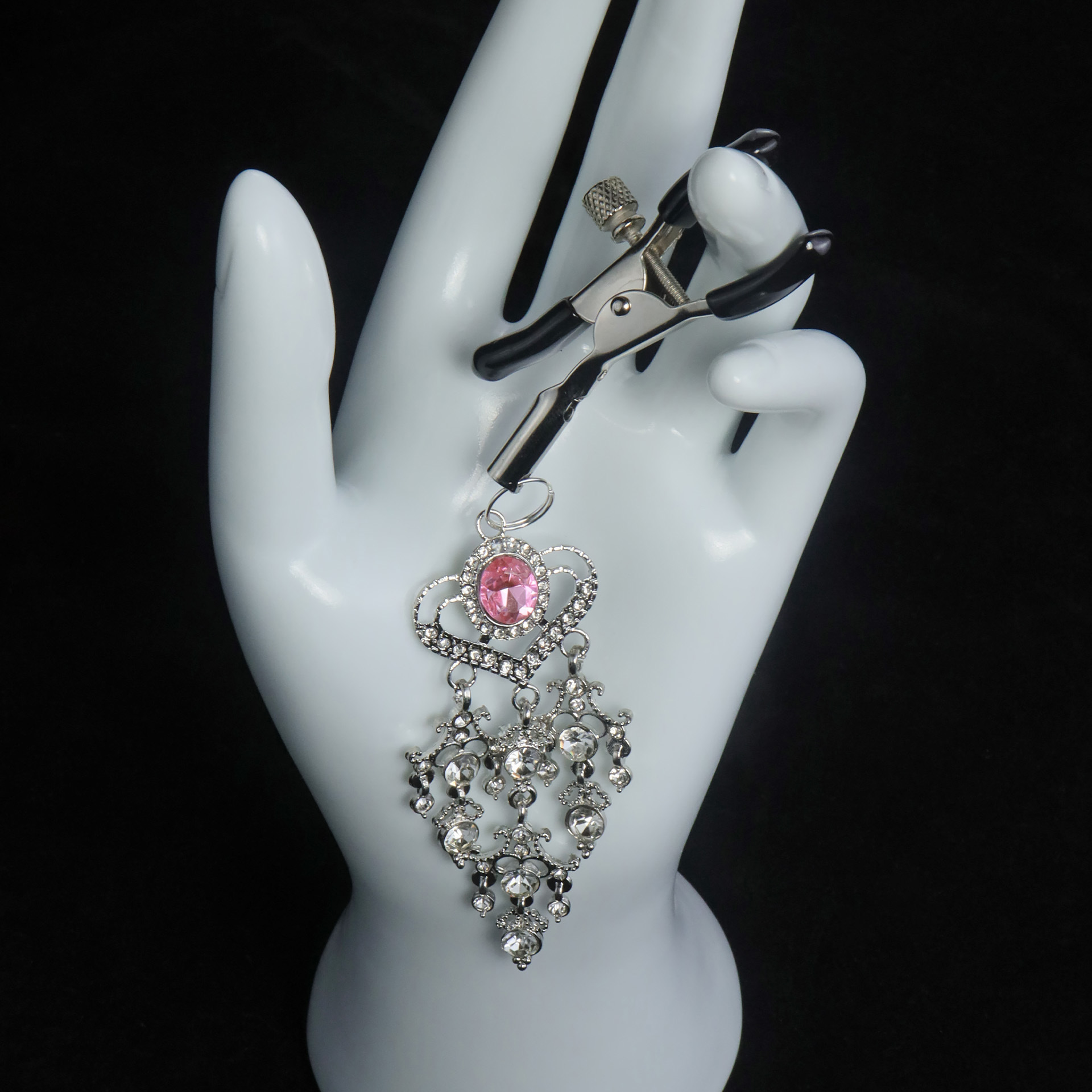 Pink Gem Rhinestone Chandelier Nipple Rings - image 1