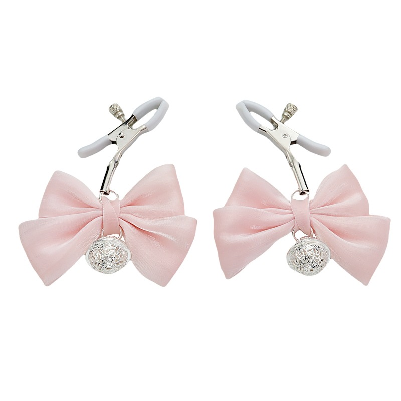 Bow Holographic Adjustable Nipple Rings - PinkWhiteClip - image 1