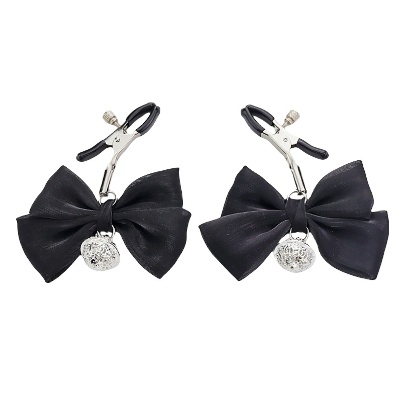 Bow Holographic Adjustable Nipple Rings - BlackSilverClip - image 2