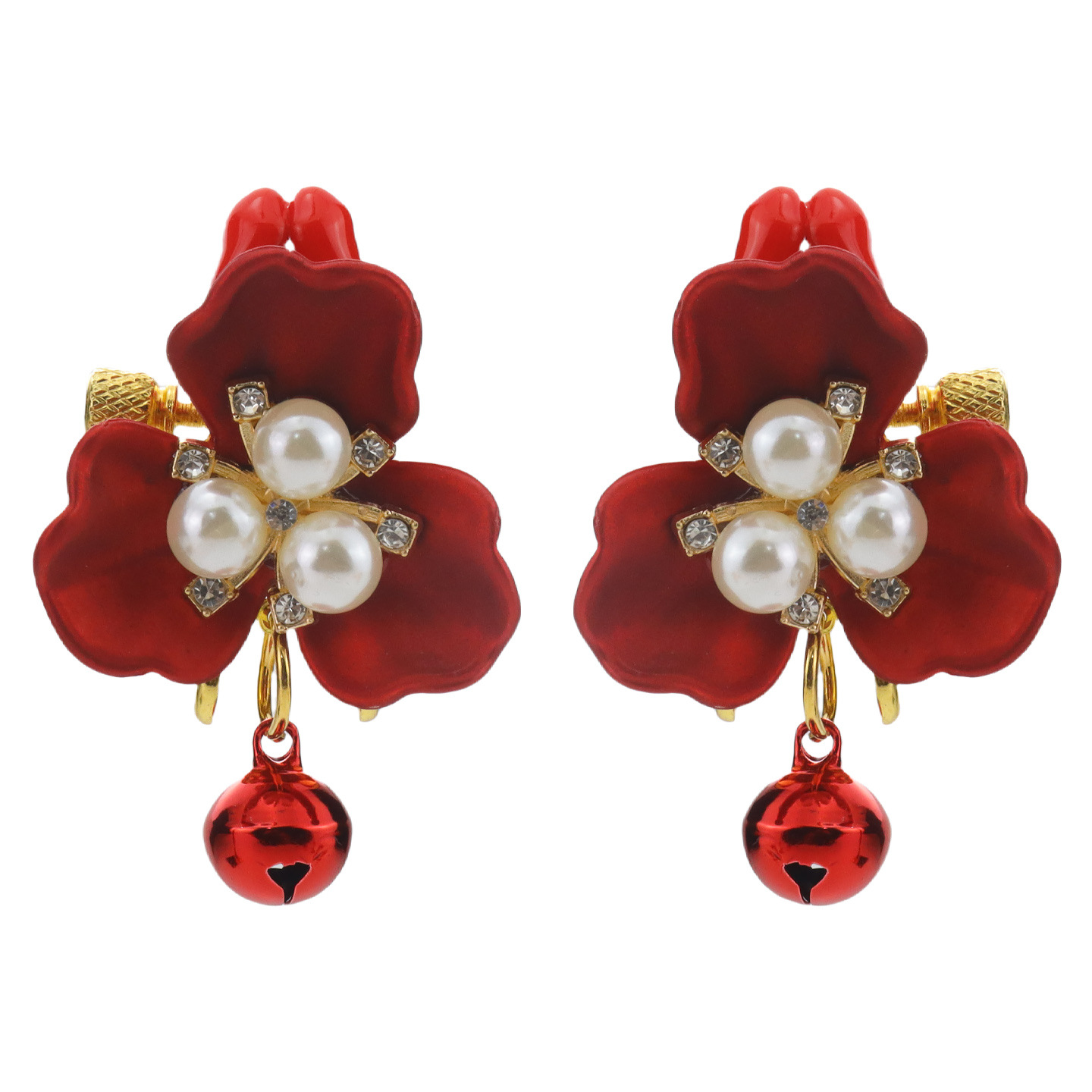 Red Gem Rose Petal & Bell Adjustable Nipple Rings - RedCloverBell - image 2