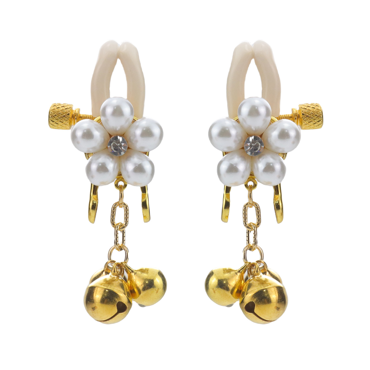 Red Gem Rose Petal & Bell Adjustable Nipple Rings - WhiteFivePearlShortChain - image 10
