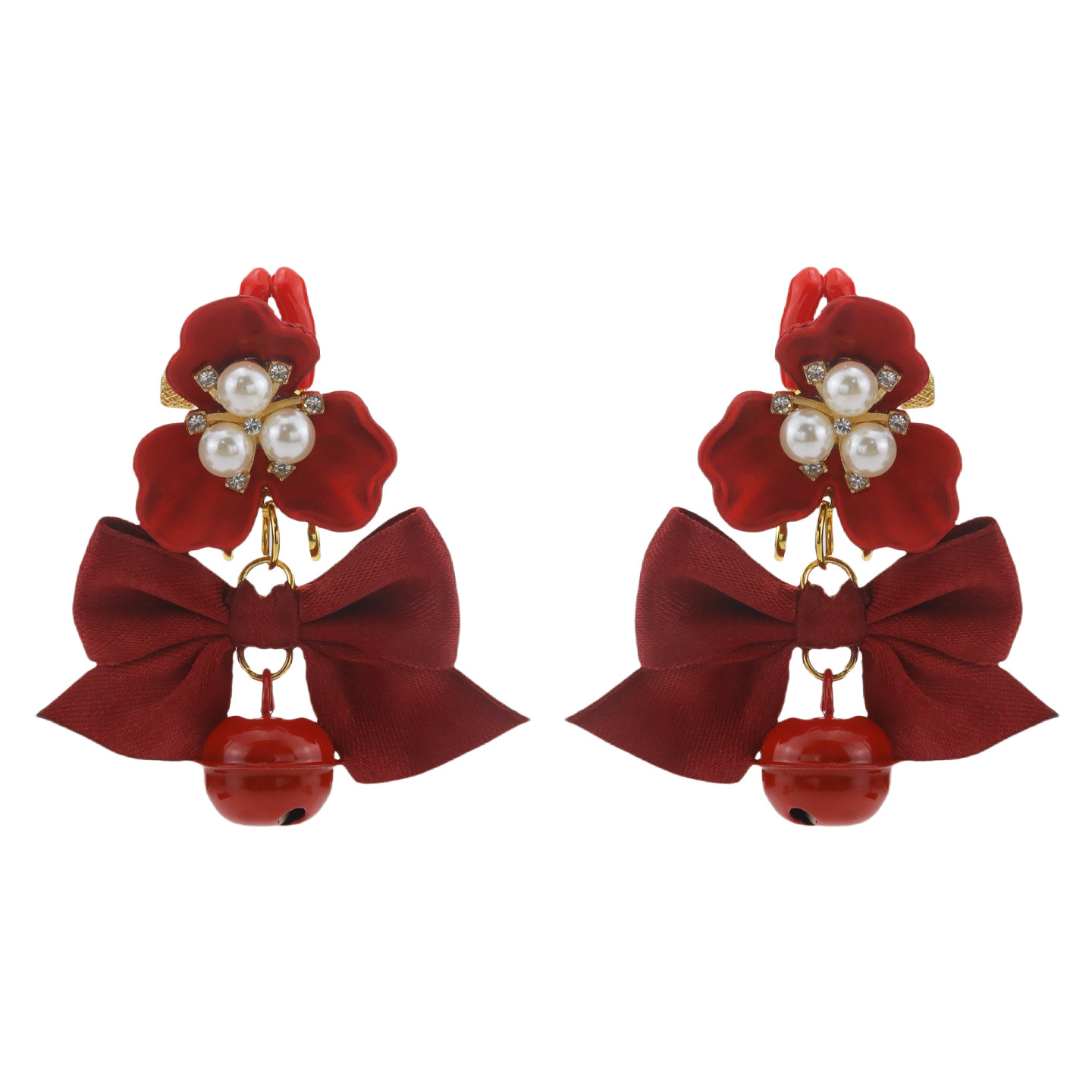 Red Gem Rose Petal & Bell Adjustable Nipple Rings - RedCloverBow - image 1