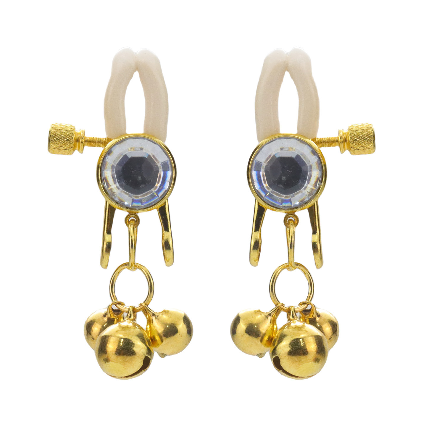 Red Gem Rose Petal & Bell Adjustable Nipple Rings - WhiteRhinestoneTripleBell - image 12