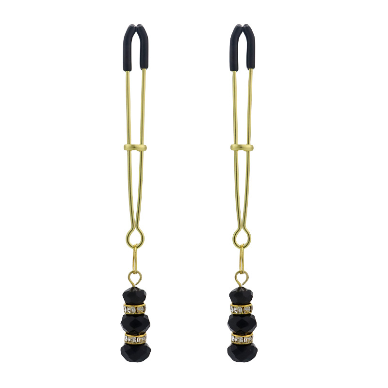 Rhinestone Pendant Adjustable Nipple Rings - GoldClip - image 1