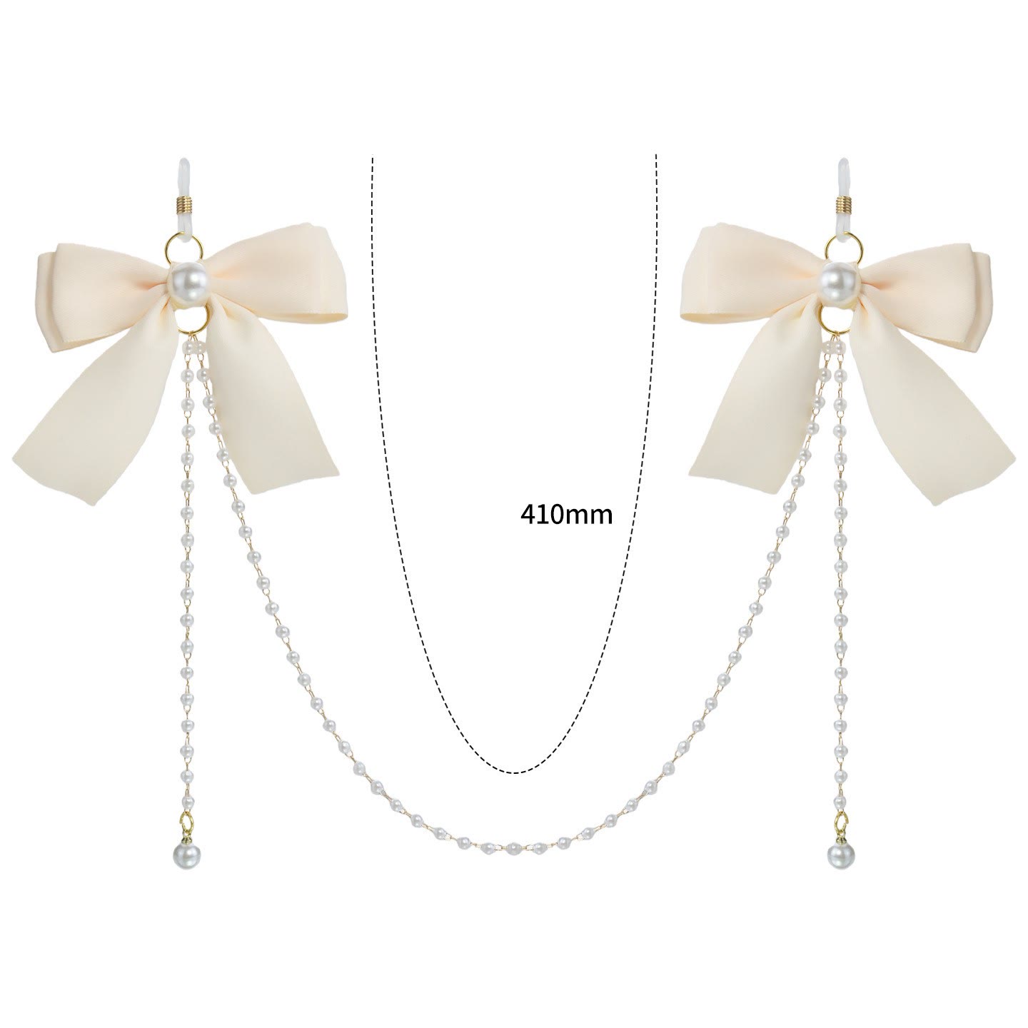 Cream Bow Pearl Chain Nipple Rings with Bell - BeigeLoop - image 2