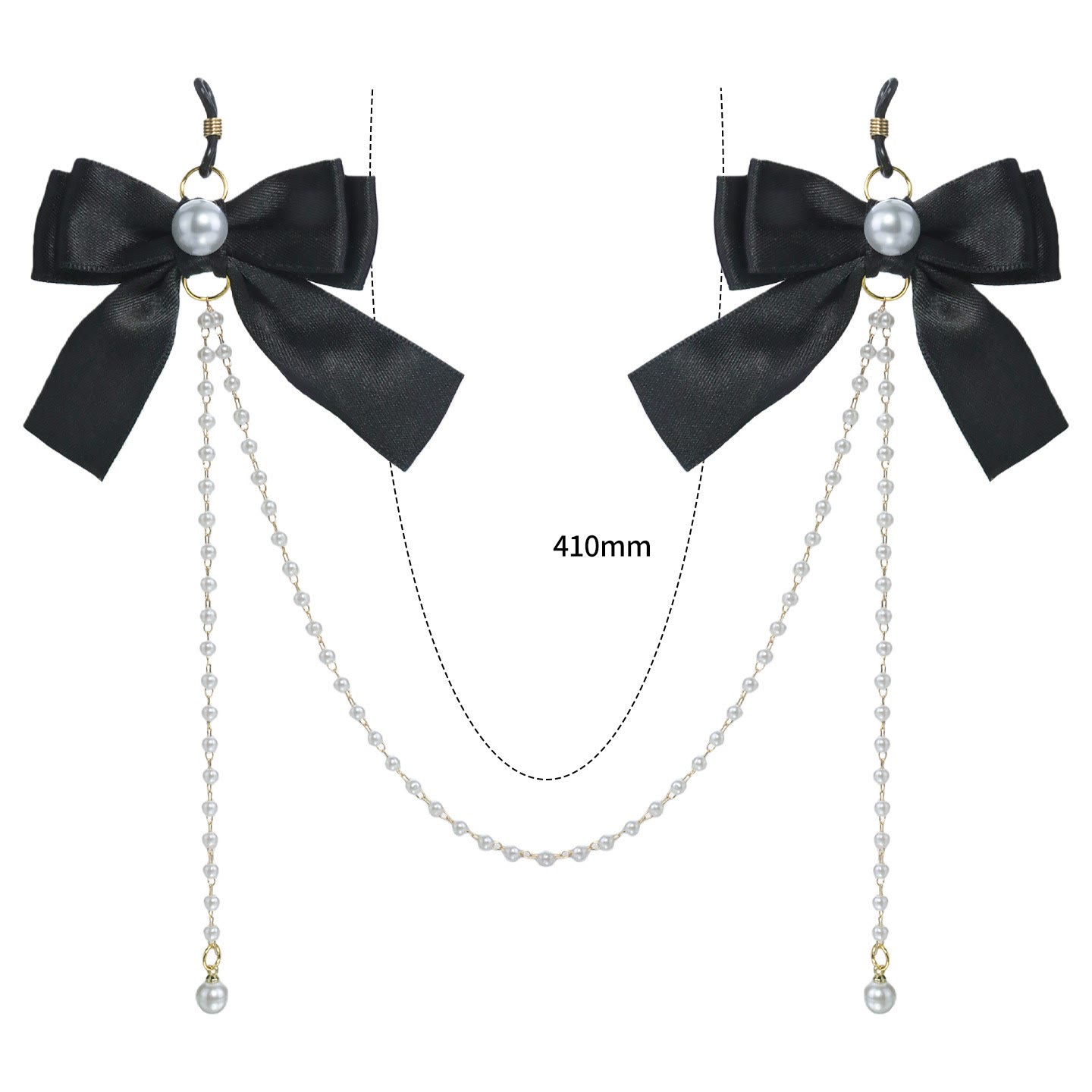 Cream Bow Pearl Chain Nipple Rings with Bell - BlackLoop - image 7