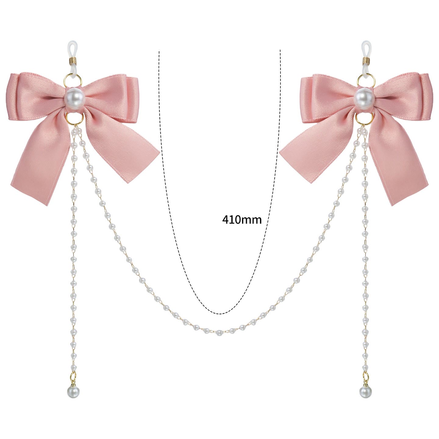 Cream Bow Pearl Chain Nipple Rings with Bell - PinkLoop - image 10
