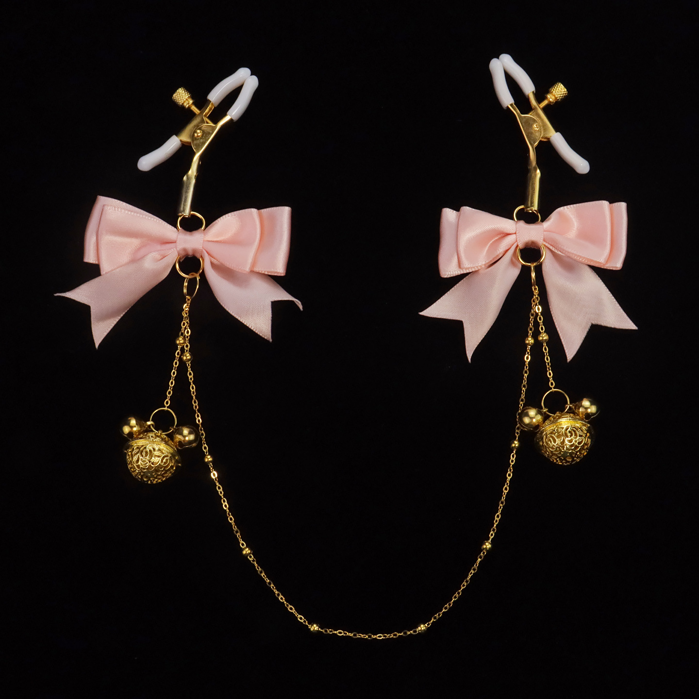 Bow Gold Bell Chain Non-Piercing Nipple Rings - image 7
