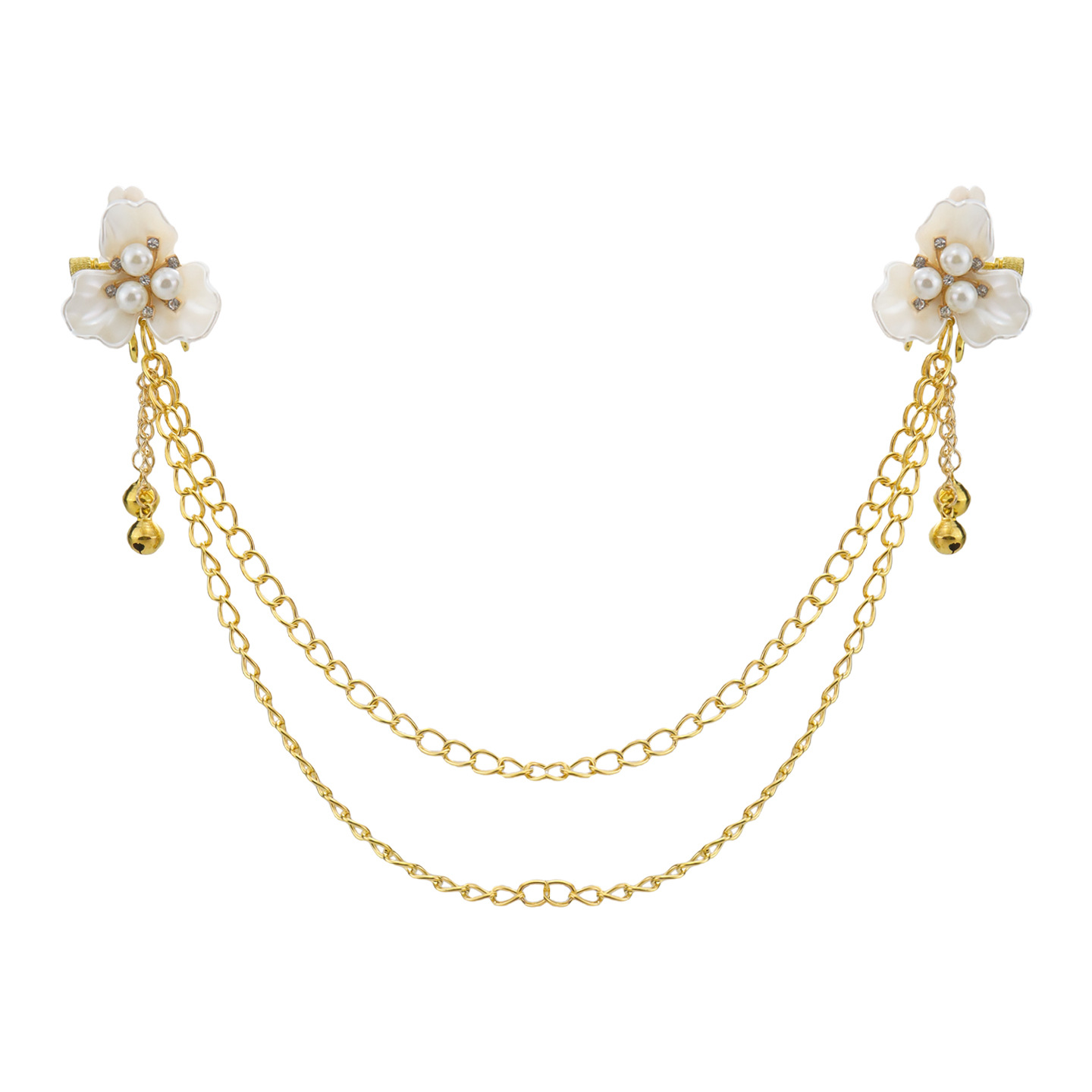 White Flower Long Chain Bell Non-Piercing Nipple Rings - WhiteCloverLongChain - image 2