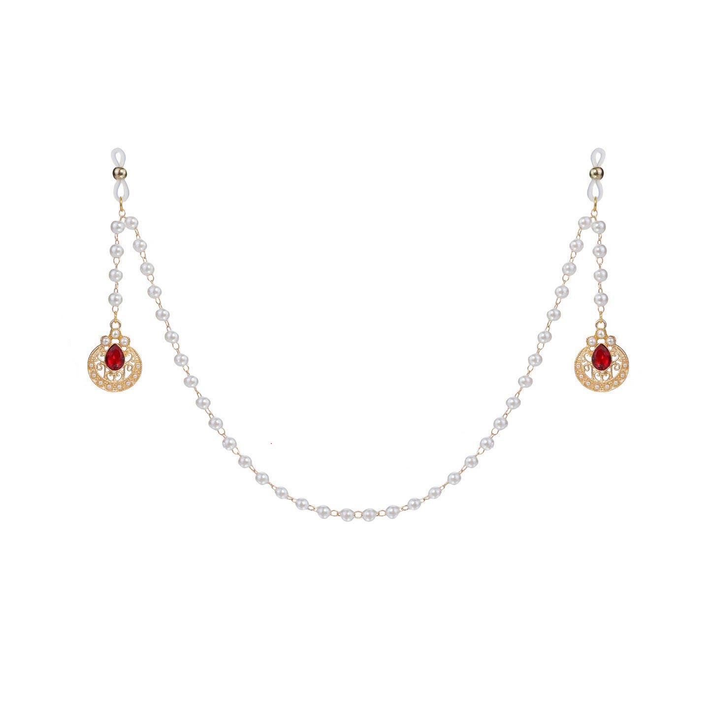 Red Gem Baroque Pearl Pendant Nipple Rings - LoopChain - image 1