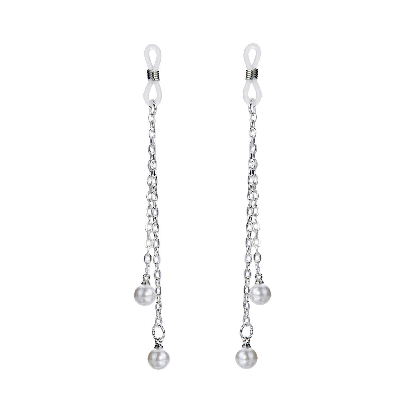 Pearl Drop Chain Non-Piercing Nipple Rings - SilverShort - image 2