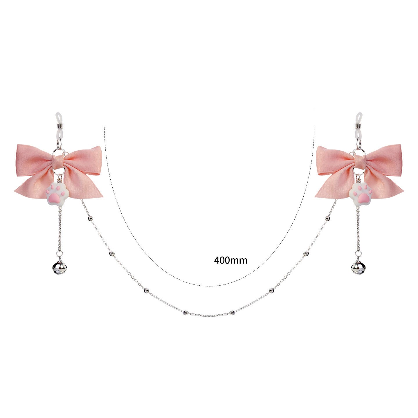 Nude Pink Bow Cat Paw Non-Piercing Nipple Rings with Chain - NudePinkLoop - image 1