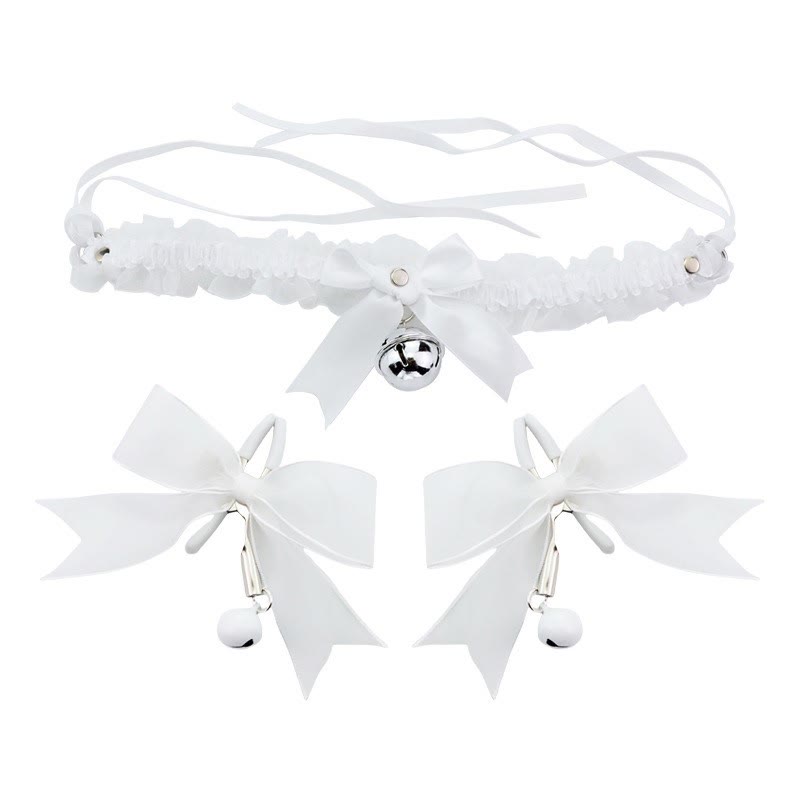 Black Organza Bow & Black Pearl Nipple Rings - White - image 2