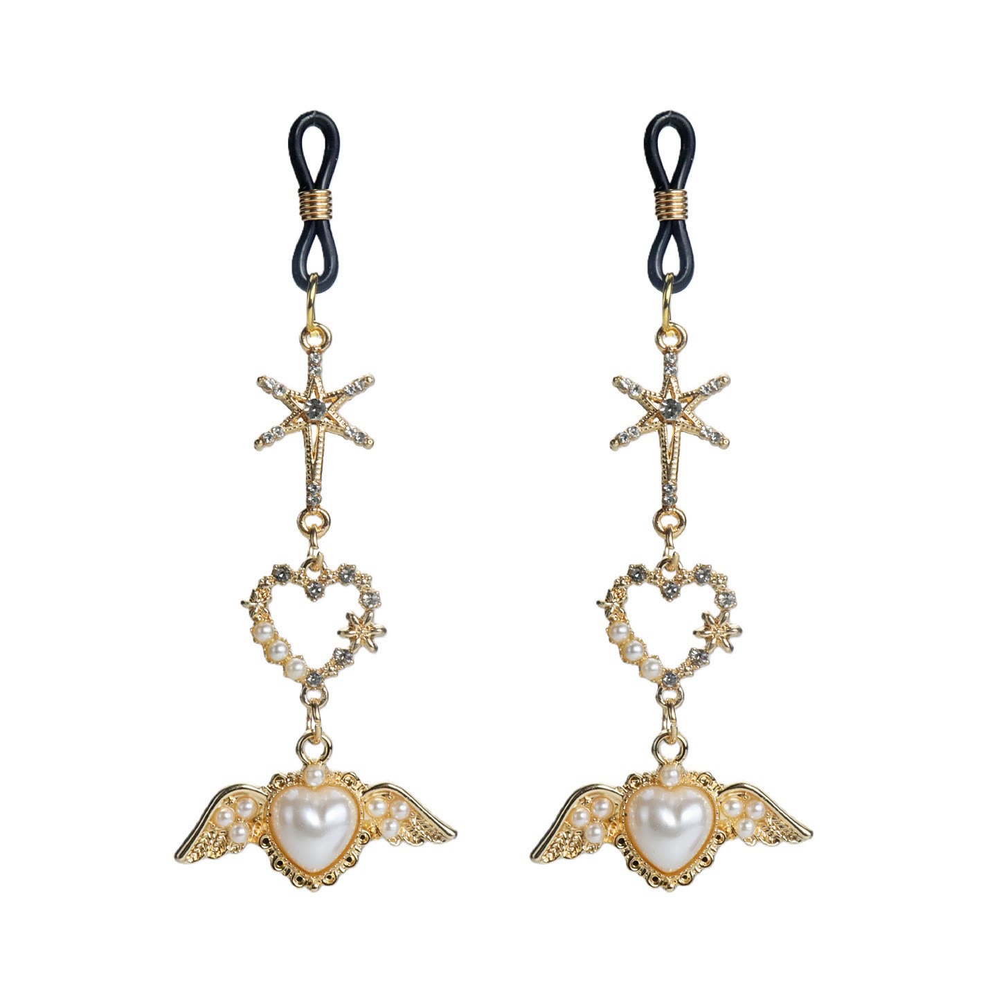 Gold Star Heart & Bell Nipple Rings with Chain - LoopPendant - image 2