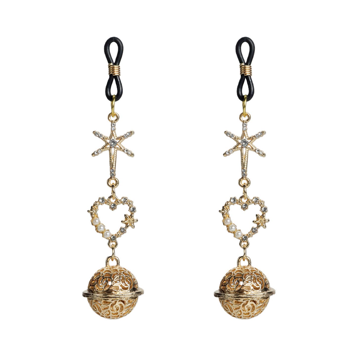 Gold Star Heart & Bell Nipple Rings with Chain - LoopBell - image 1