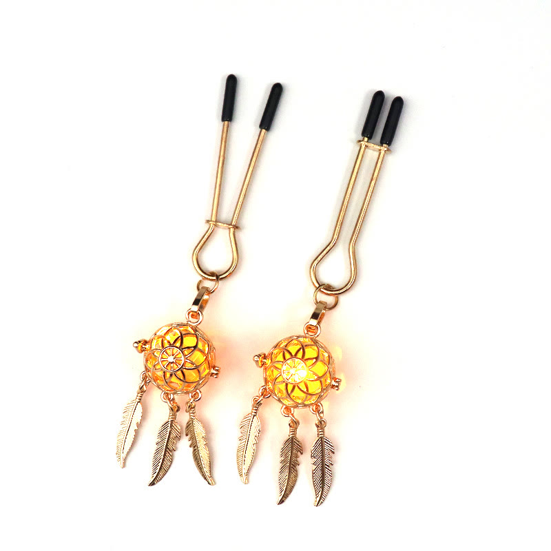 Gold Dreamcatcher Feather Nipple Rings - image 1