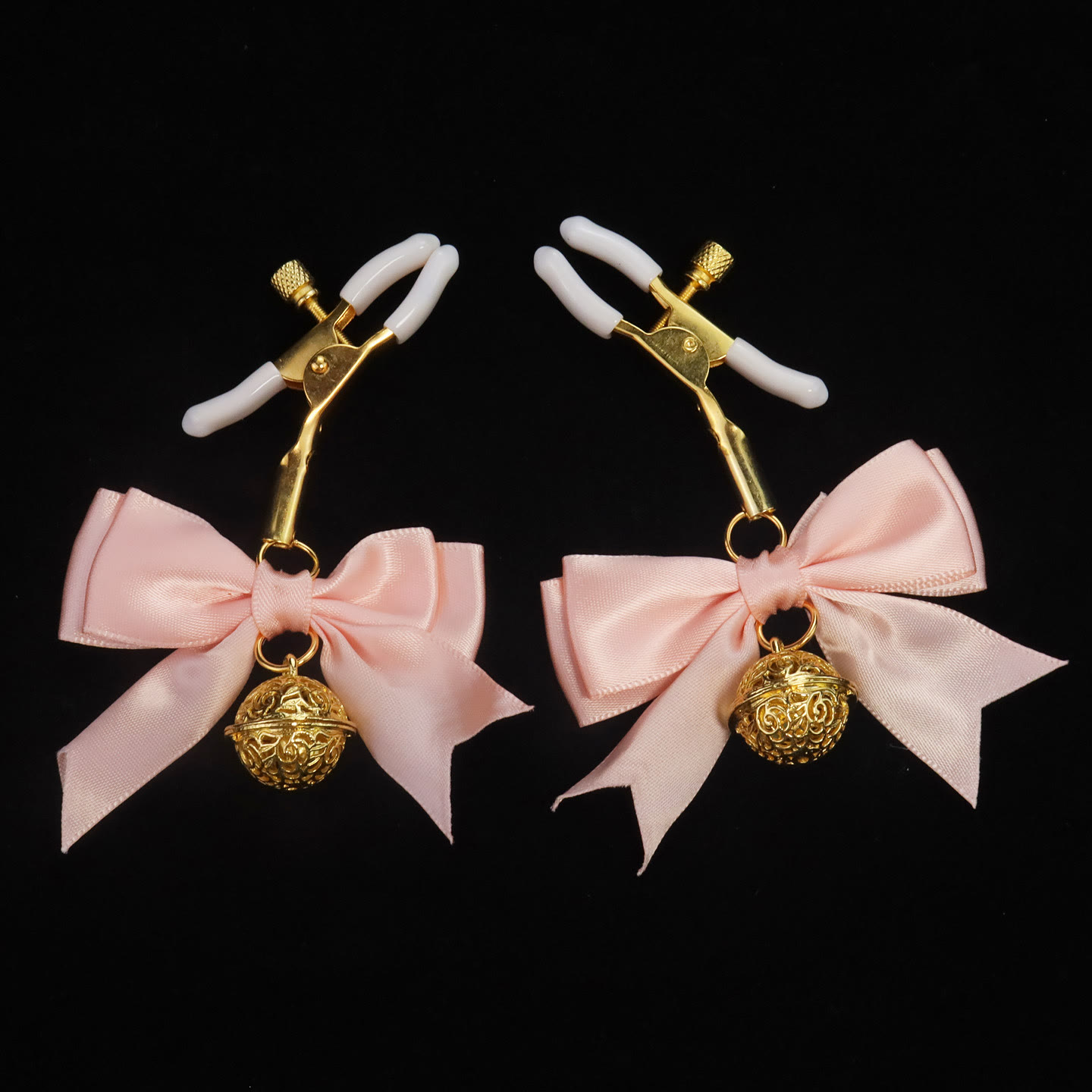 Pink Bow Gold Bell Nipple Rings with Chain - image 4