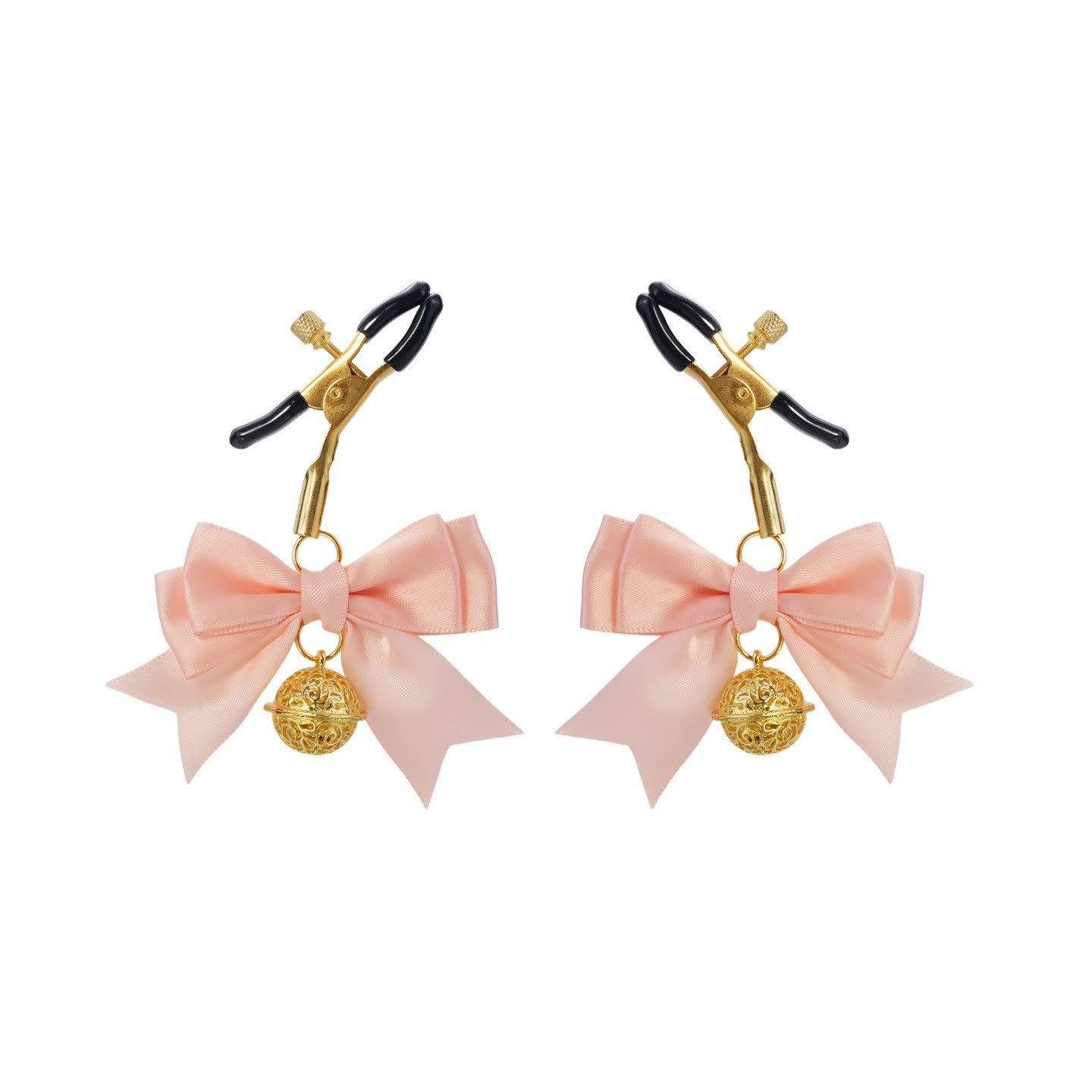 Pink Bow Gold Bell Nipple Rings with Chain - BlackAlligator - image 2