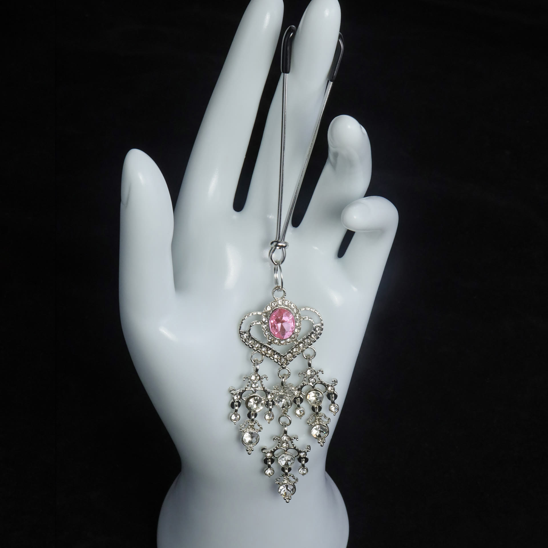 Pink Gem Rhinestone Chandelier Nipple Rings - image 6
