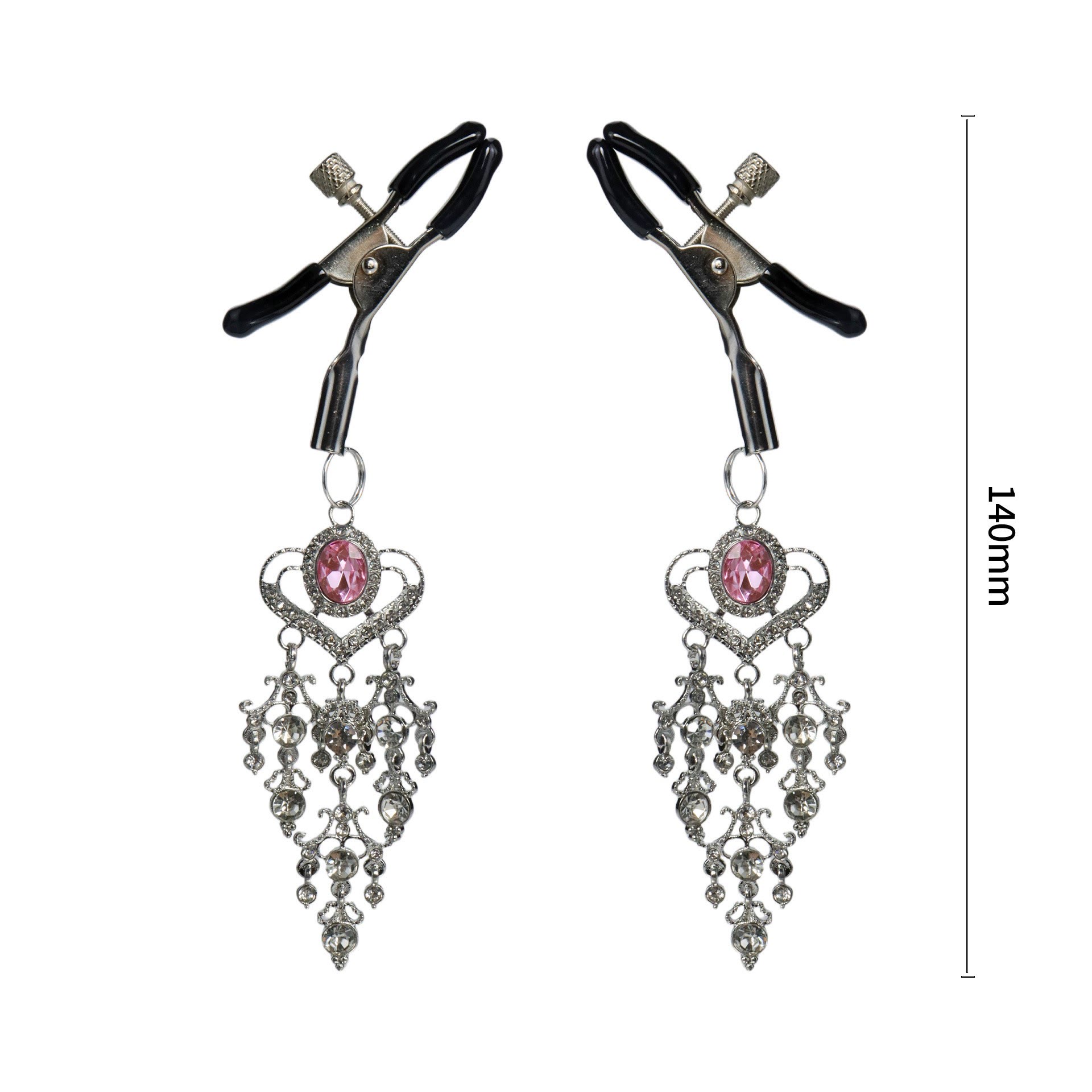 Pink Gem Rhinestone Chandelier Nipple Rings - Alligator - image 2