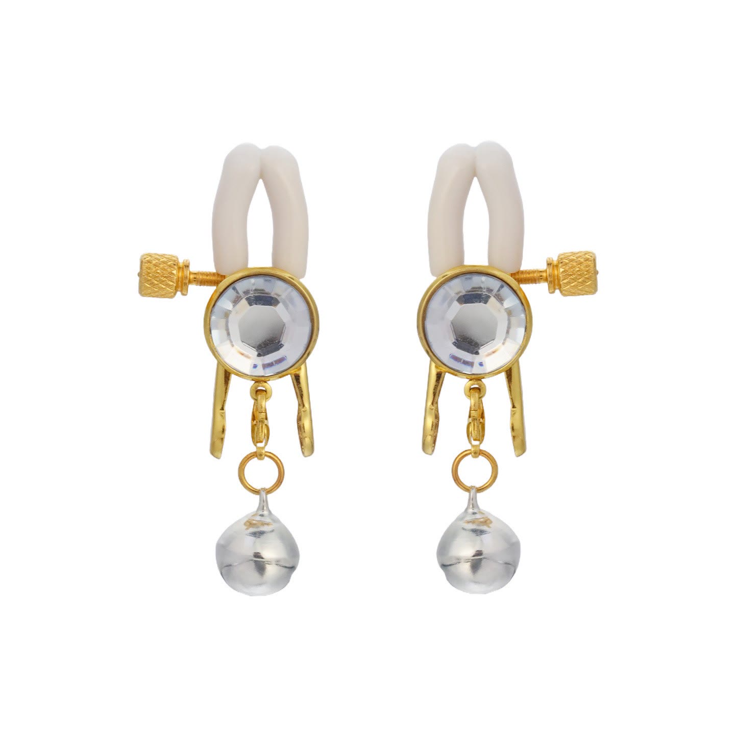 Red Gem & Bell Adjustable Nipple Rings - WhiteSilverBell - image 1