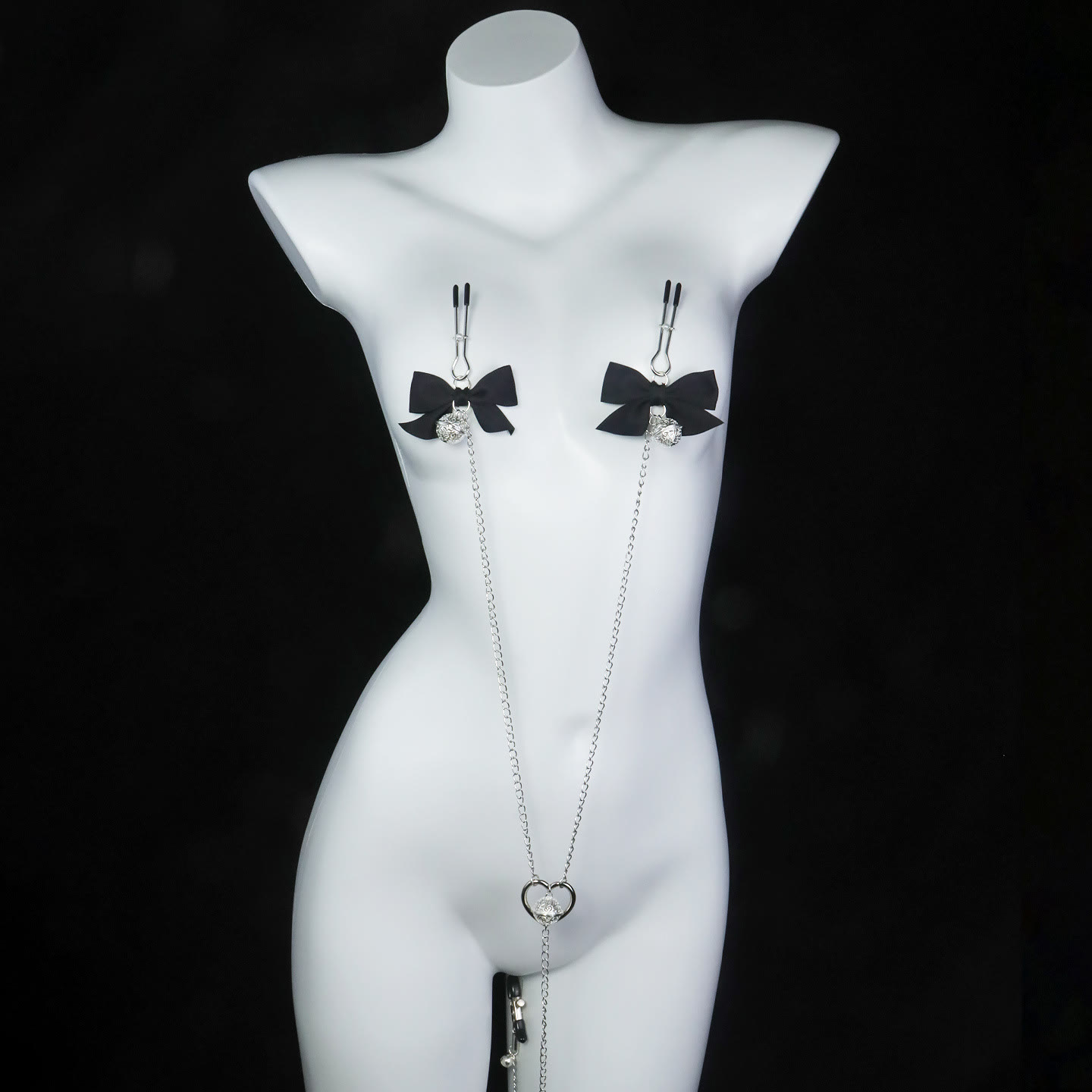 Red Bow Nipple-to-Clit Body Chain Set with Gold Bells - image 8