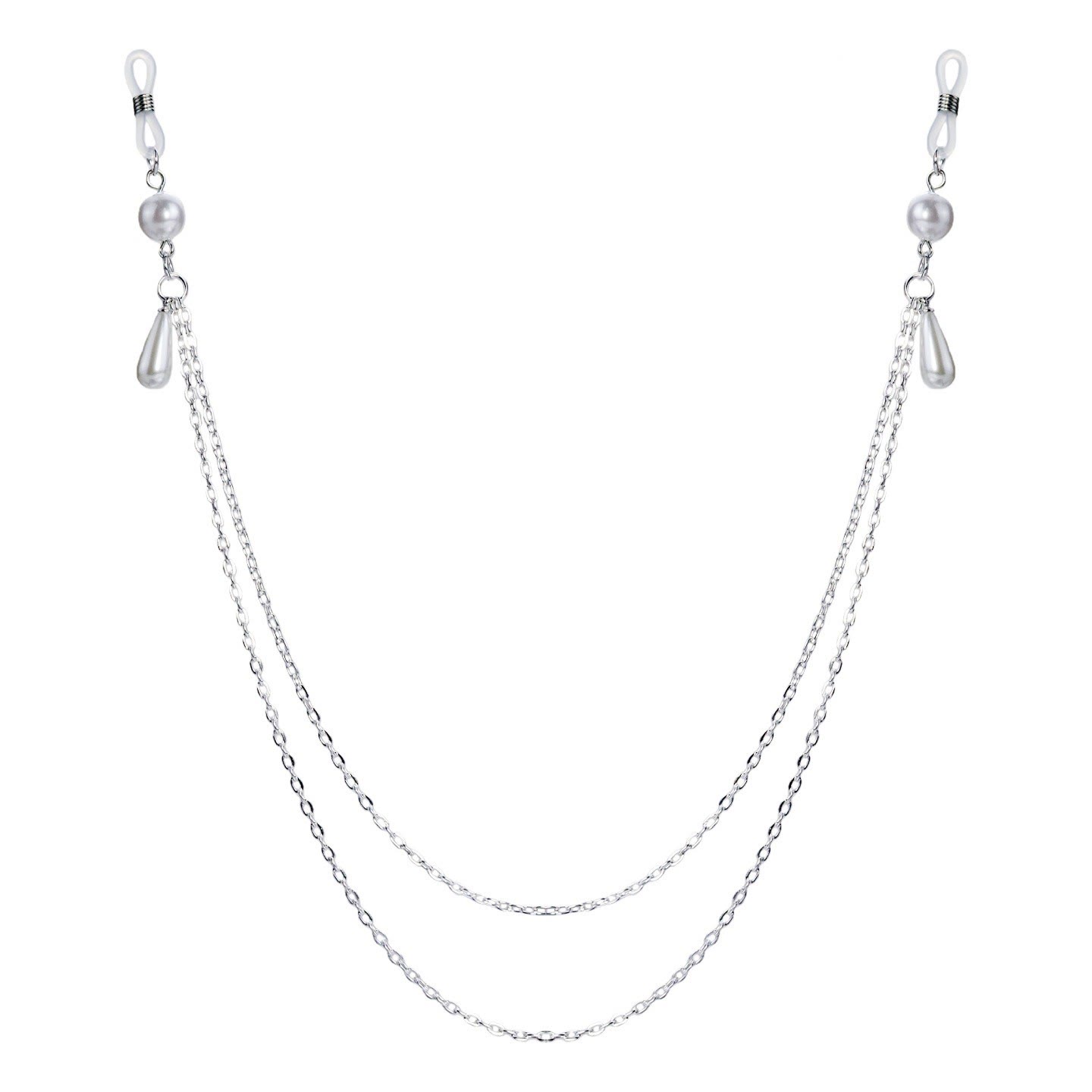 Long Chain Pearl Drop Non-Piercing Nipple Rings - SilverLongDrop - image 2