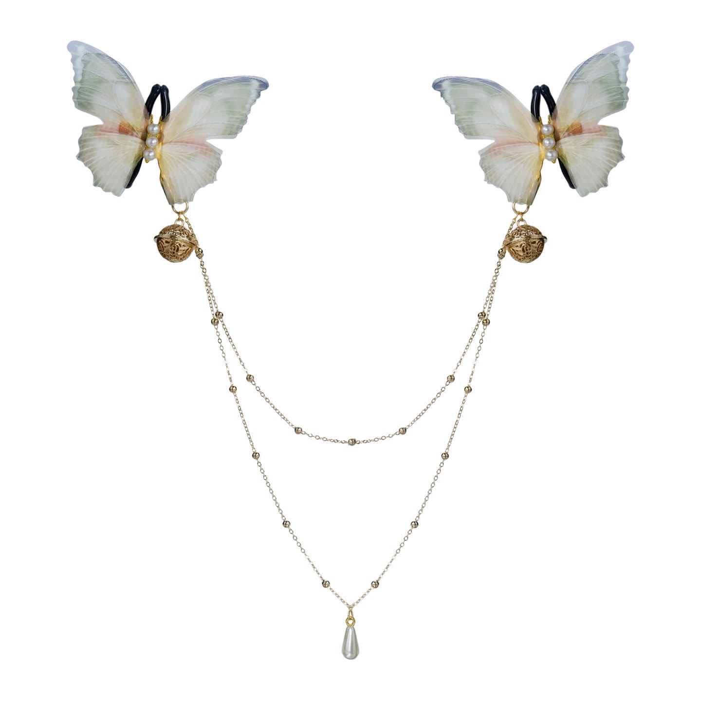 Butterfly Bell Tassel Bead Chain Non-Piercing Nipple Rings - GrayBeadChain - image 2