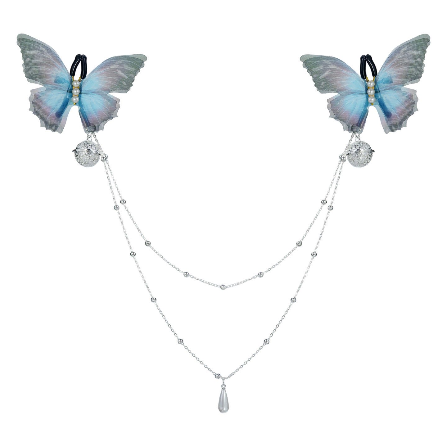 Butterfly Bell Tassel Bead Chain Non-Piercing Nipple Rings - BlueBeadChain - image 1