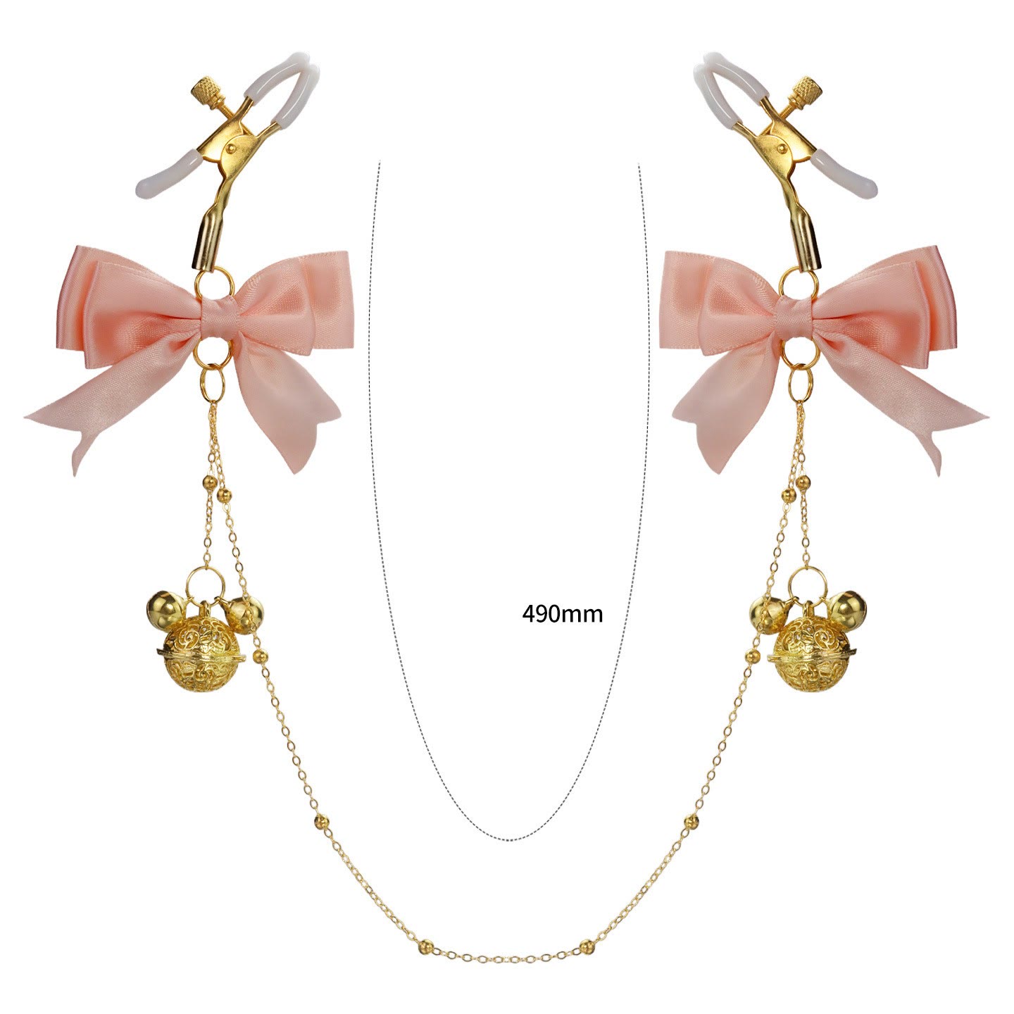 Bow Gold Bell Chain Non-Piercing Nipple Rings - WhiteAlligatorChain - image 3