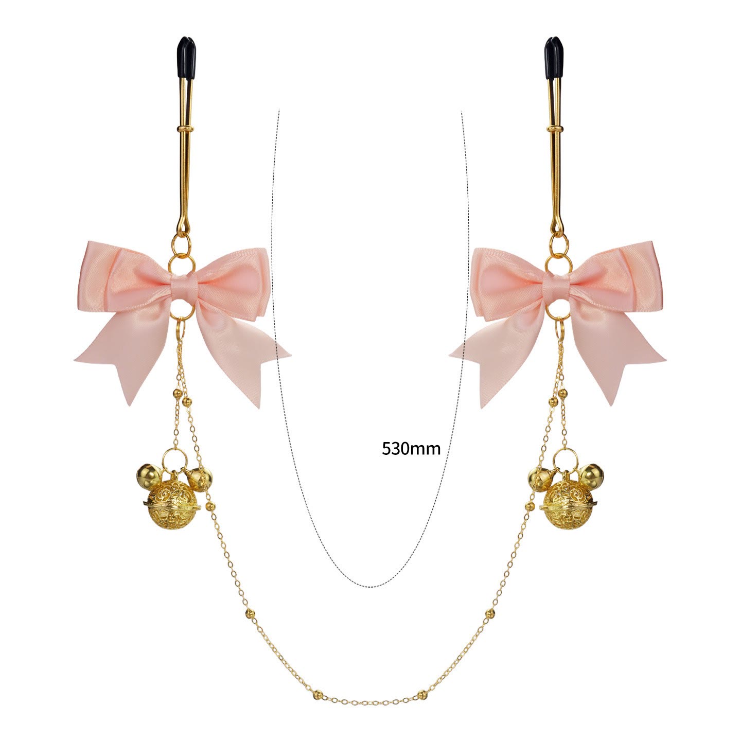 Bow Gold Bell Chain Non-Piercing Nipple Rings - VClampChain - image 5