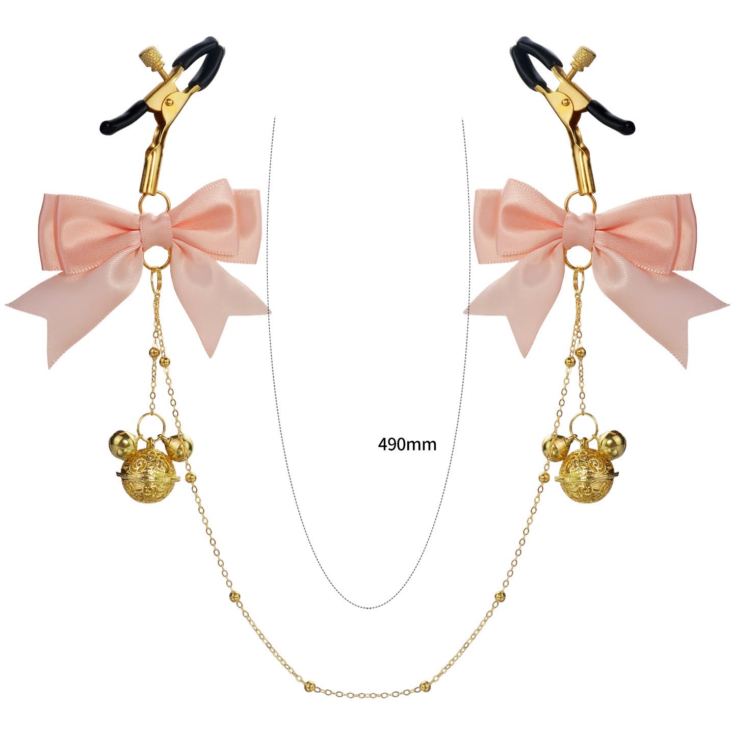 Bow Gold Bell Chain Non-Piercing Nipple Rings - BlackAlligatorChain - image 2