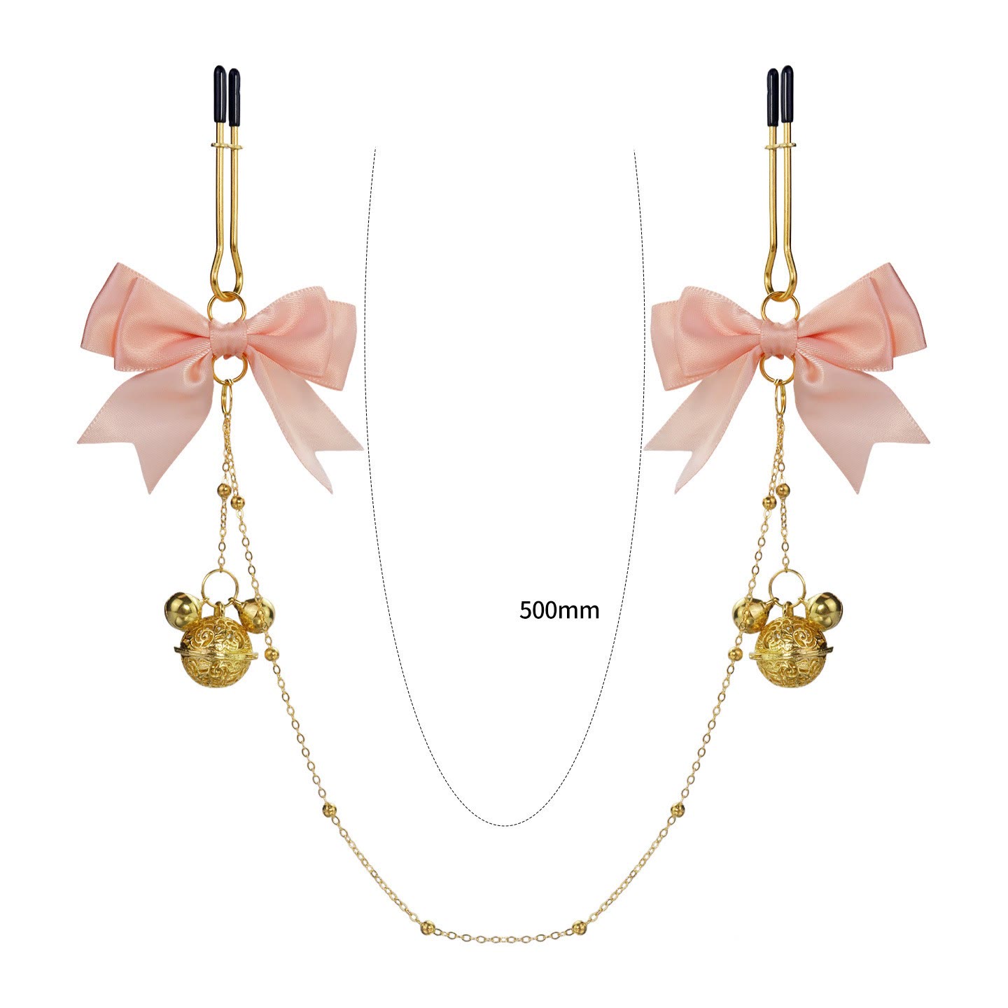 Bow Gold Bell Chain Non-Piercing Nipple Rings - UClampChain - image 4