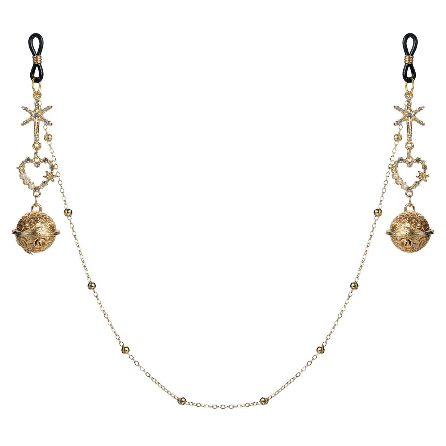 Gold Star Heart & Bell Chain Loop Non-Piercing Nipple Rings - LoopChainBell - image 1