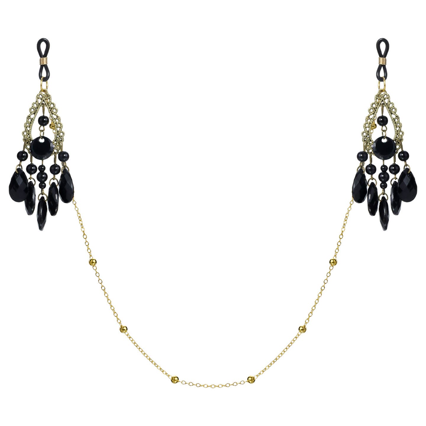 Black Gold Bohemian Loop Chain Non-Piercing Nipple Rings - BlackGoldChainLoop - image 1