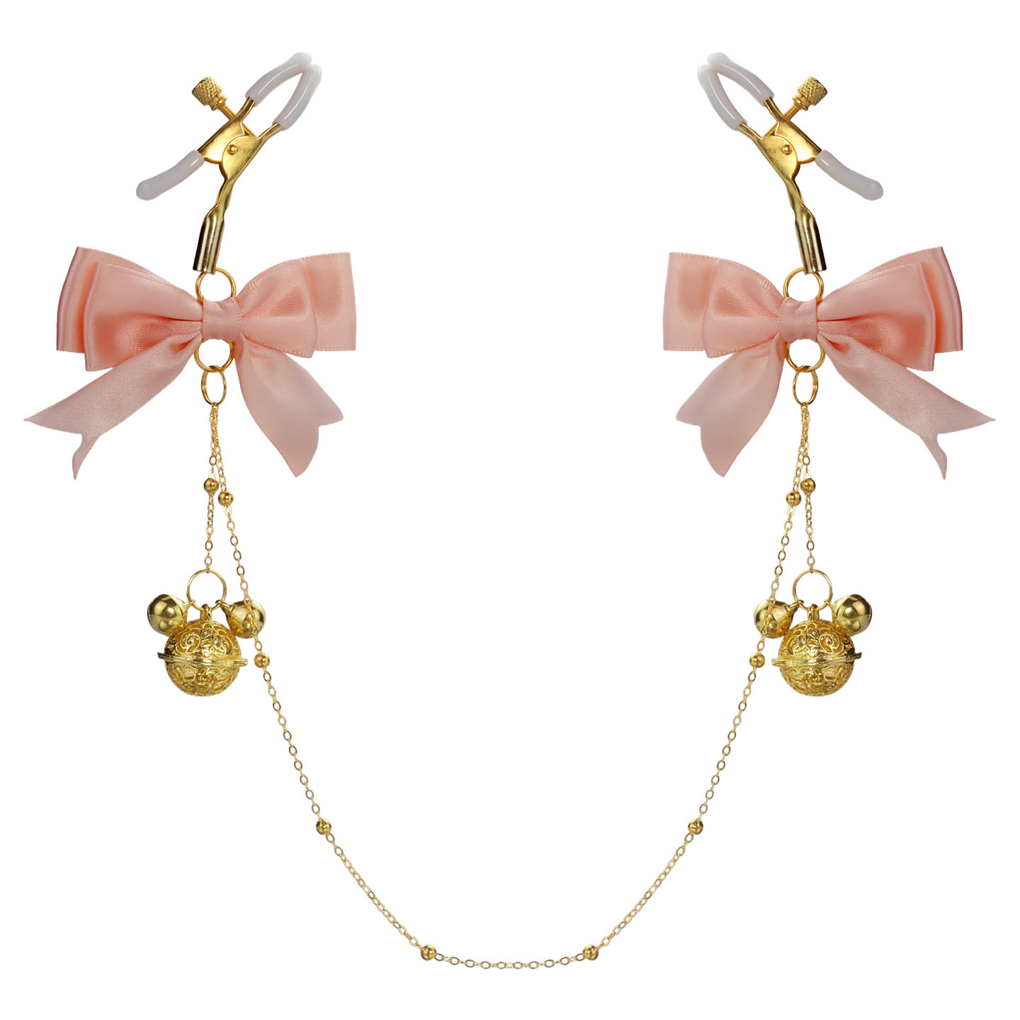 Bow Gold Bell Chain Non-Piercing Nipple Rings - image 1