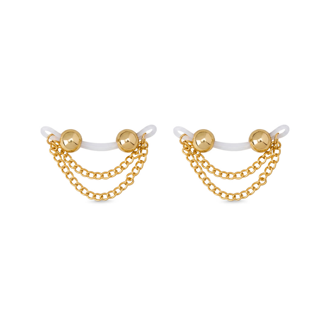 Double Chain Adjustable Non-Piercing Nipple Rings - Gold - 2 ( a pair) - image 6