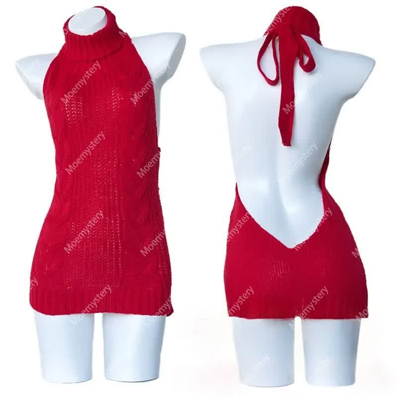 Sexy Pullover Backless Virgin Killer Sweater - Red - L - image 8