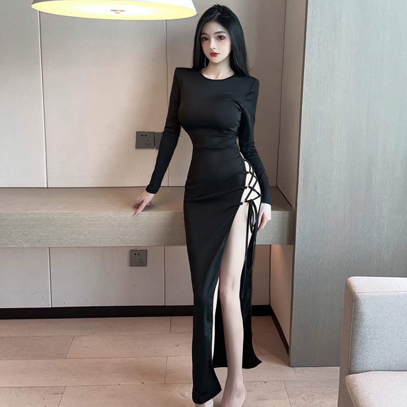 Hollow Out Lace Up Side Split Dress - image 5