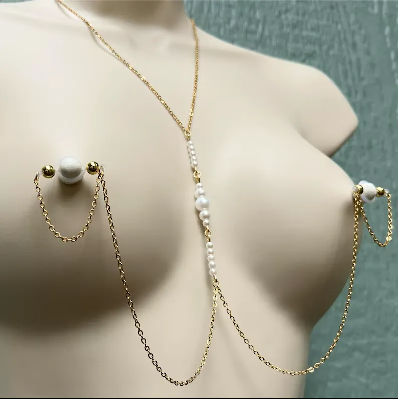 Pearl Body Chain Adjustable Nipple Clamp Lingerie Accessories - image 3