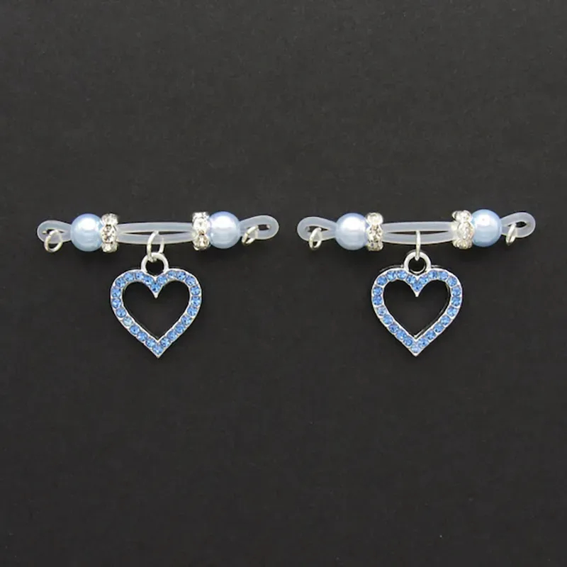 Beaded Adjustable Nipple Clamp SM Accessories - Blue Heart Pendant - 2 (a pair) - image 9