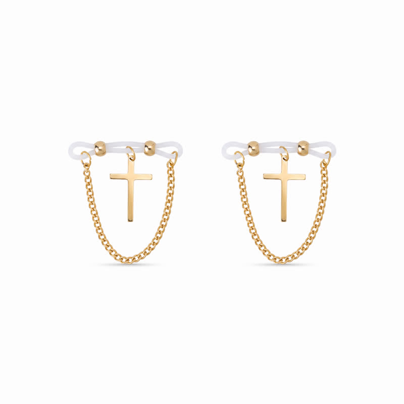 Cross Chain Drape Non-Piercing Nipple Rings - Gold - image 4